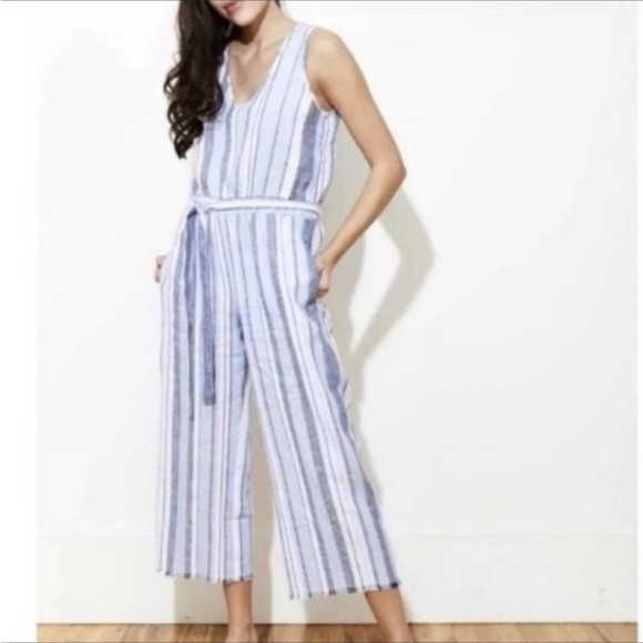 ANTHROPOLOGIE Cloth & Stone Linen Jumpsuit Blue Sleeveless Romper Size Small - Picture 1 of 13